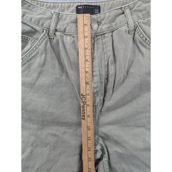 Asos Design Jeans Womens Size 4 Gren High Rise Wide Leg Raw Hem Cuff 100% Cotton - Picture 7 of 13